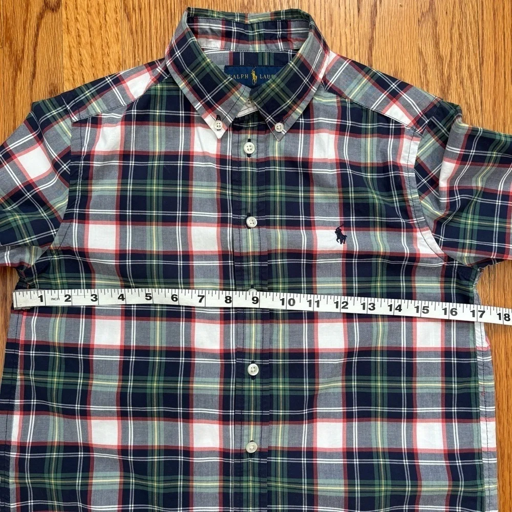 Ralph Lauren Boys Navy White Plaid Long Sleeve Button Down Classic Shirt  M